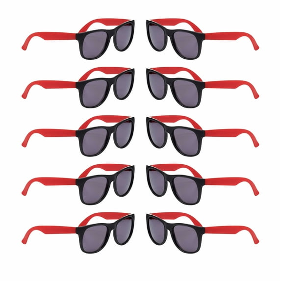 10 Junie Kid Size Plastic Sunglasses Pack - Lenses UV Protection, Beach Glasses - Red