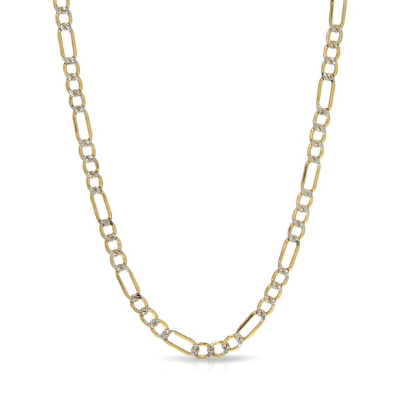 10 KARAT TWO TONE GOLD FIGARO PAVE SOLID LINK CHAIN NECKLACE (3.5MM)