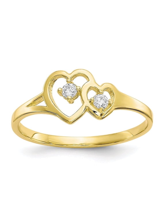 10 Karat Yellow Gold Ovar Double Heart Cubic Zirconia Ring