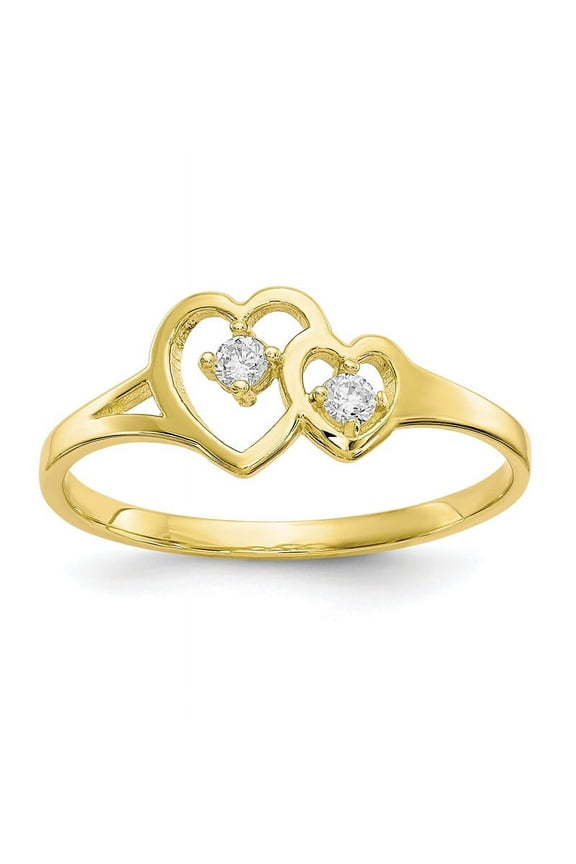 10 Karat Yellow Gold Ovar Double Heart Cubic Zirconia Ring