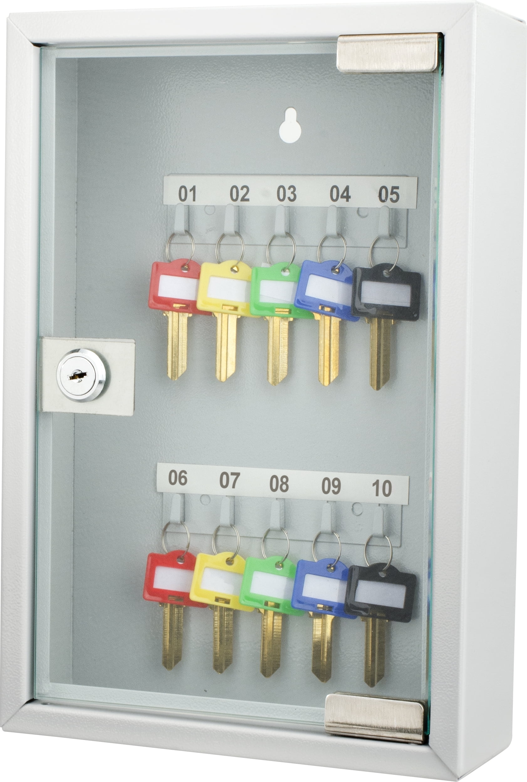Gray Steel and Glass Wall-Mount Key Cabinet with Lock