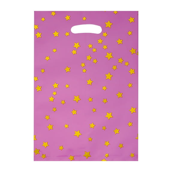 10 Kids Party Bags, Birthday Candy Bags, Party Treat Bags With 3 Color Star Patterns, Purple - For Kids Birthdays, Themed Parties, Candy Giving, Party Favors
