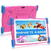 10 Kids Tablet with Parental Control , 64GB, Android 13 Tablet for Child, Wi-Fi, 6000mAh, HD Touch Screen, Parental Control, Kid-Proof Case,Dual Camera,Android Tablet,Pink