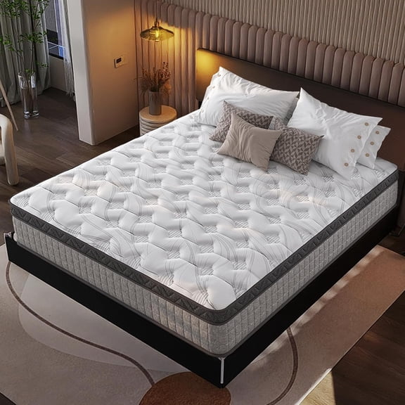 10 King Hybrid Mattress, Comfort Foam and Pocket Springs | Pillow top comfort, medium-firm support, motion isolation and compressed bed-in-a-box setup