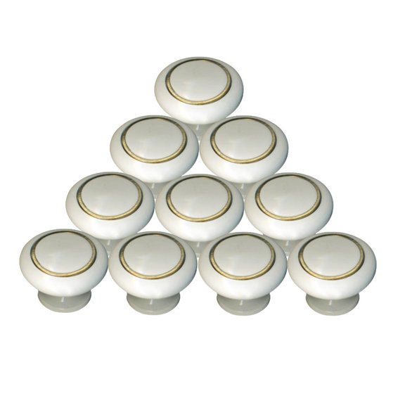 10 Kitchen Cabinet Knobs White Brass Enamel 1 1/4" D | Renovators Supply