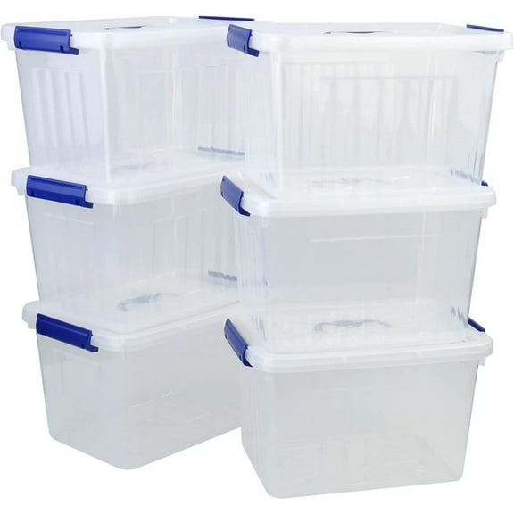 10 L Plastic Lidded Storage Bin, Clear Storage Box, Pack of 6