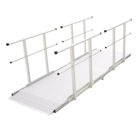 10' L Silver Spring Folding Aluminum Mobility Ramp with Dual Handrails, 850 lb. Capacity, 2in Siderails, Textured Traction, Scooter or Wheelchair Access