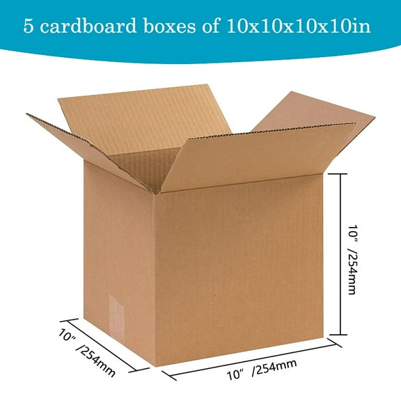 10"L X 10"W X 10"H, Pack of 5/10/20 Corrugated Boxes|   Brown Corrugated Mailing Cardboard Boxes for Packaging Small Business Moving and Storage, E-Commerce Packaging