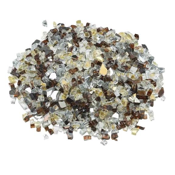 10 LBS Fire Glass 1/2-Inch Fireplace Glass Rocks for Fire Pit in Copper, Gold, and Clear Colors, High-Temperature Tempered Quartz, Reflective Crushed Glass for Indoor or Outdoor Fireplaces