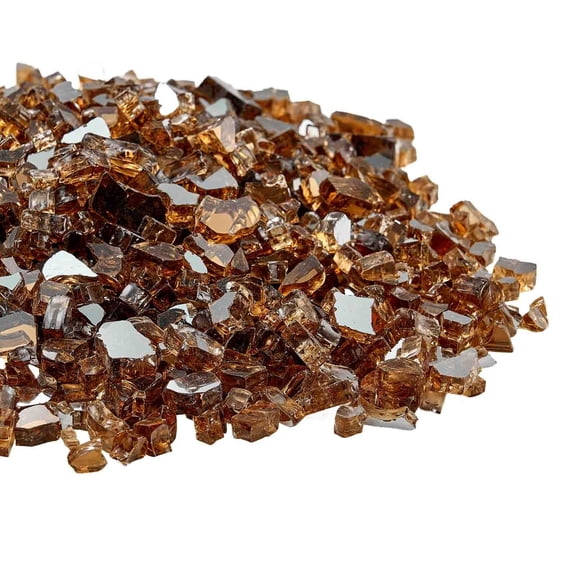 10 LBS Premium 1/4-Inch Fire Glass Rocks for Fire Pit Table - Natural Reflective Fireplace Glass Gems, Heat-Resistant & Smokeless, Copper Color
