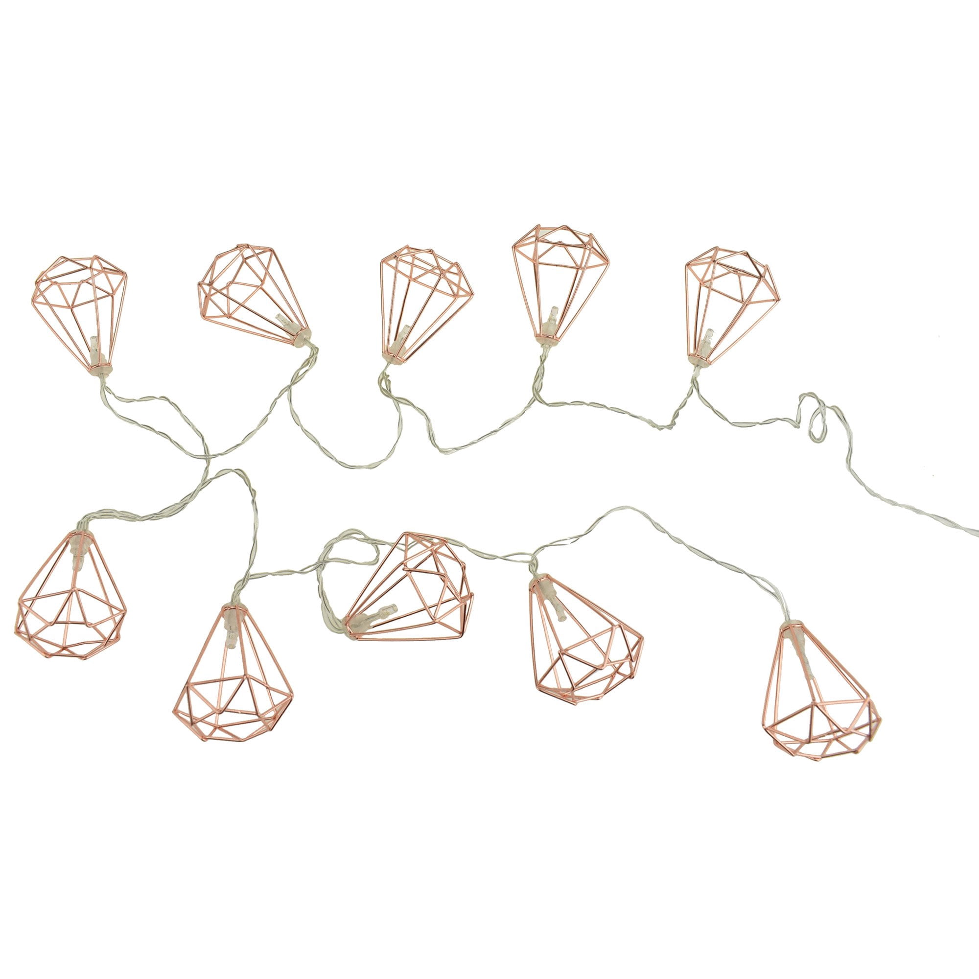 Diamond String Light 10 LED 3D Diamond Outline Warm White String Lights, Rose Gold, 2-Inch ...