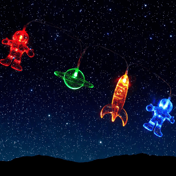 10 LED Children's Room LED String Light Astronaut Spaceship Rocket Pendants Holiday Party Lights Outerspace Room Decor 5 Feet Light for Kids Room Decor Birthday Party or Garden Patio