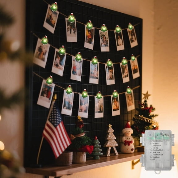 10 LED Christmas Tree Shaped Photo Clip String Lights, 8 Modes & Timer, 4.4FT Warm White Lights for Photos, Cards, Christmas, Bedroom, Wedding & Party Decor