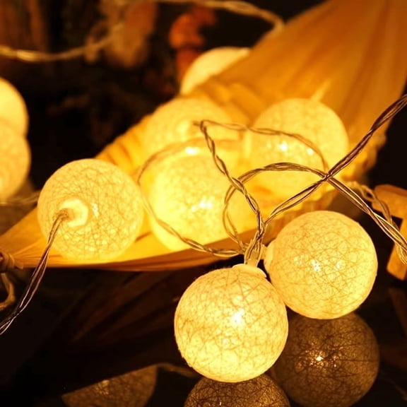 10 LED Cotton Ball String Lights - Warm & Romantic Decorative Fairy Lights for Parties, Weddings, and Home Decor
