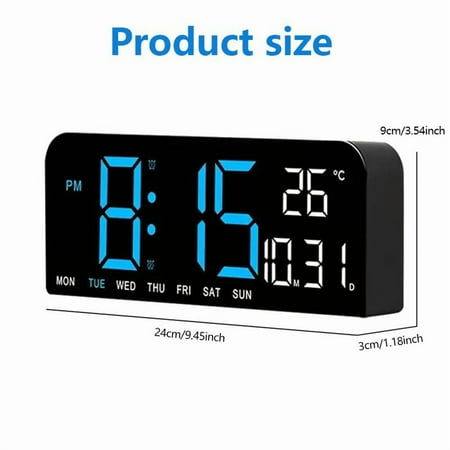 10" LED Digital Wall Clock with Alarm - Large Display, Temperature/Week/Countdown, Adjustable Dimmer/Snooze, 12/24H - Modern Home Bedroom Decor, Labor Day & Halloween Gift