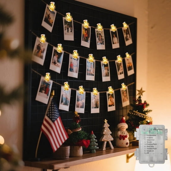10 LED Gingerbread Man Shaped Photo Clip String Lights, 8 Modes & Timer, 4.4FT Warm White Lights for Photos, Cards, Christmas, Bedroom, Wedding & Party Decor