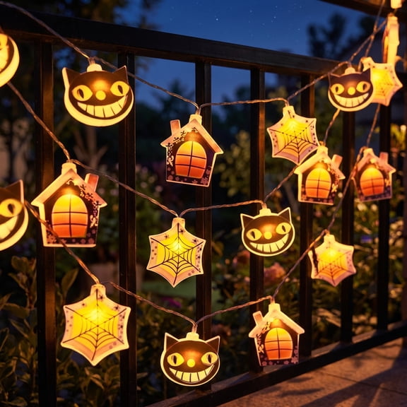 10 LED Halloween String Lights, 59in Battery Operated Warm Orange Decor Light, Spider Web House Shaped Fairy Lights for Indoor Home Party, Spooky Ambient Light for Wall Window Decor