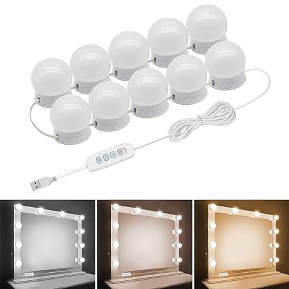 10 LED Make Up Mirror Lights Kit Dimmable Hollywood Vanity Mirror with ...