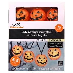 Indoor/Outdoor 10-Count LED Orange Pumpkin Lantern String Lights, Warm White, 6.5', Halloween by Way To Celebrate