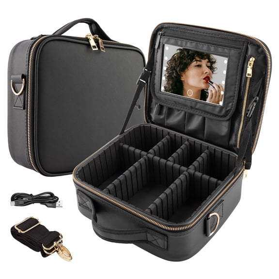 10 LED Portable Makeup Mirror with 1500mAh Battery 6000K Daylight Vanity Mirror ABS & Glass Construction (Black)