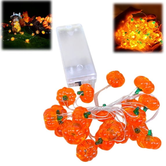 10 LED Pumpkin String Lights Halloween Decor with Remote & Timer Battery Powered Flexible Copper Wire for Indoor Outdoor Fall Thanksgiving Party