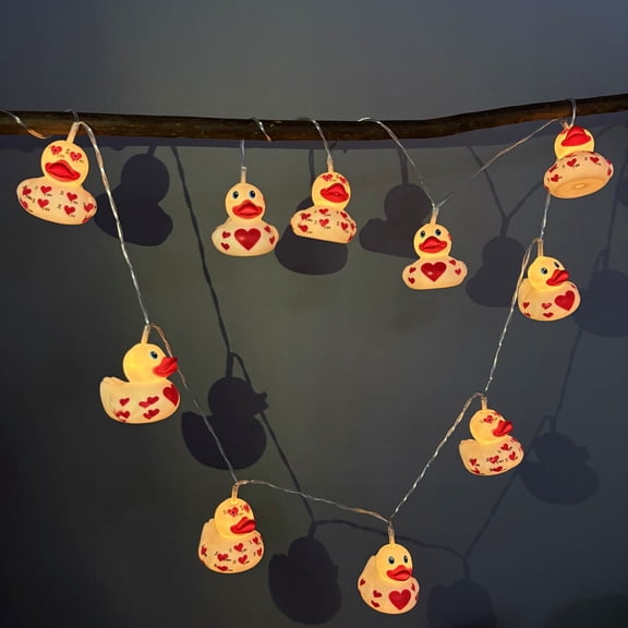 10 LED Red Heart Pattern Duck String Lights - 5.4ft Long, Child-Friendly Decor, Perfect for Kids' Bedrooms and Play Areas, Battery Operated