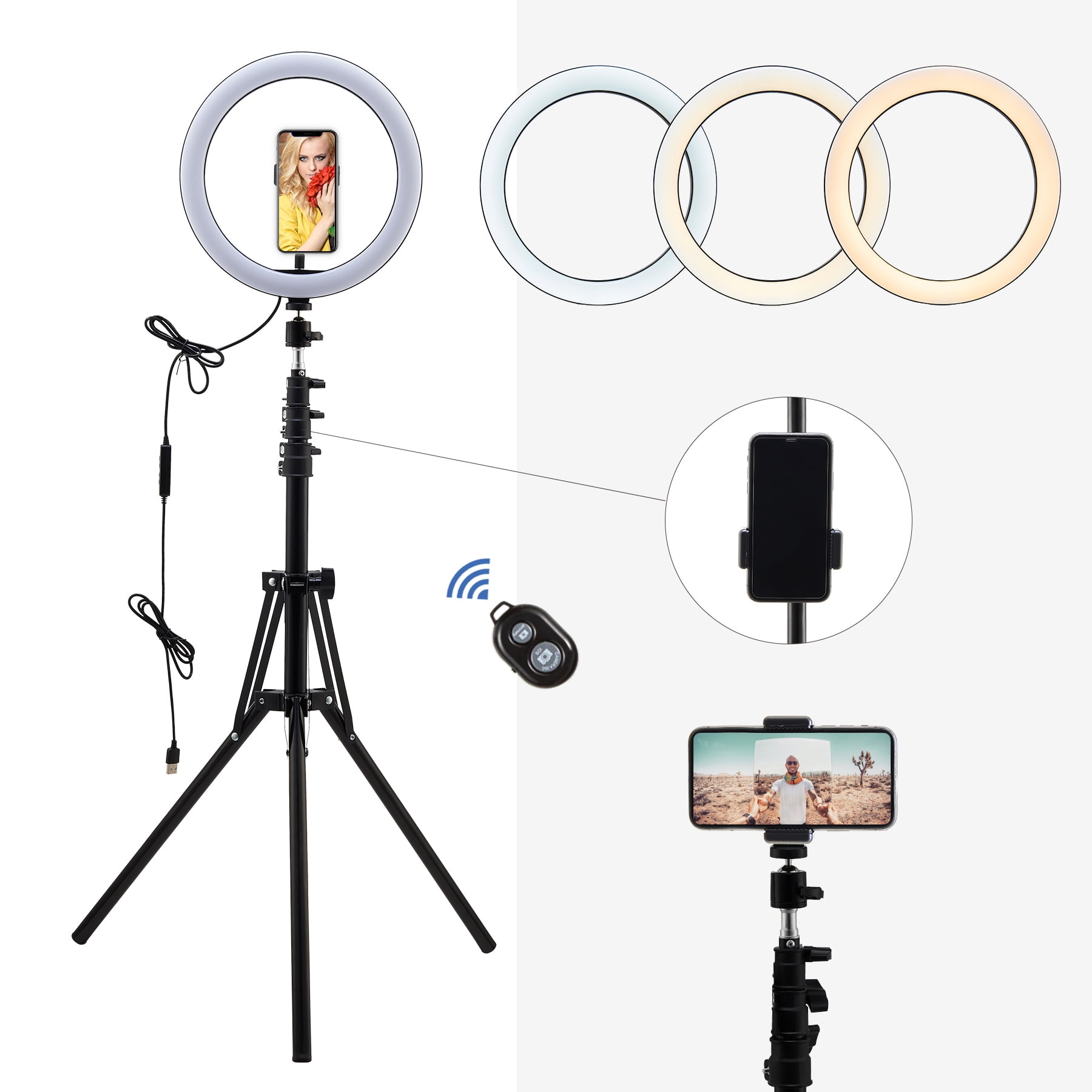 10" LED Selfie Ring Light with 17"-59" Adjustable Tripod for Android or iOS