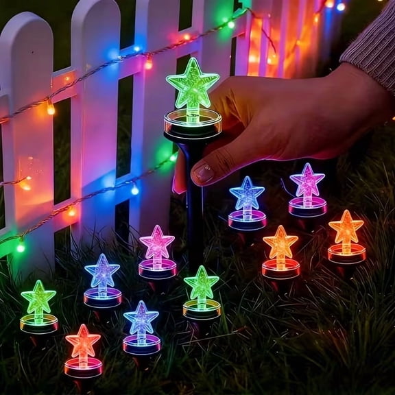 10 LED Solar Star Pathway Lights - Waterproof Outdoor Garden Decor for Walkways and Patios