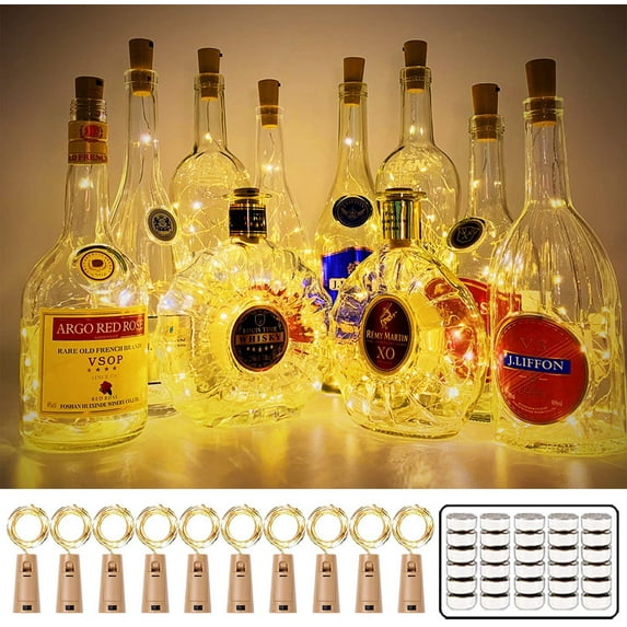 10 LED Wine Bottle Lights with Cork, 3.3ft Silver Wire Cork Lights Battery Operated Fairy Mini String Lights for Liquor Bottles Crafts Party Wedding Halloween Christmas Decor, Warm White
