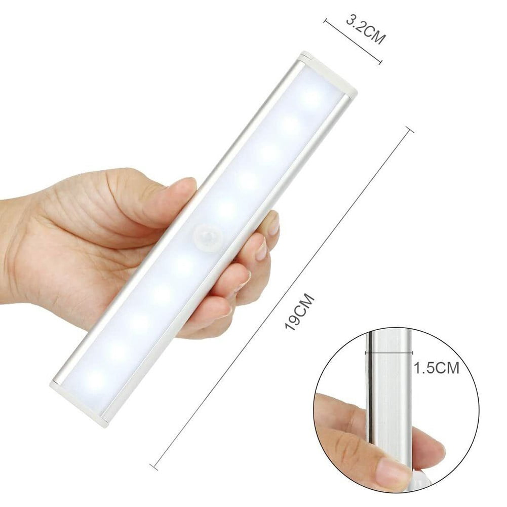 10 LED Wireless Battery/USB Powered PIR Motion Sensor Closet Night ...