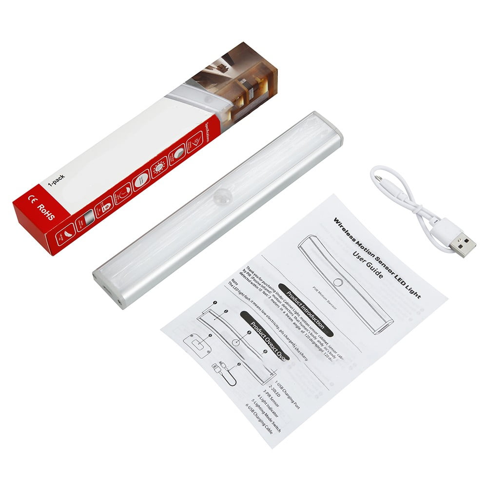 10 LED Wireless Battery/USB Powered PIR Motion Sensor Closet Night ...