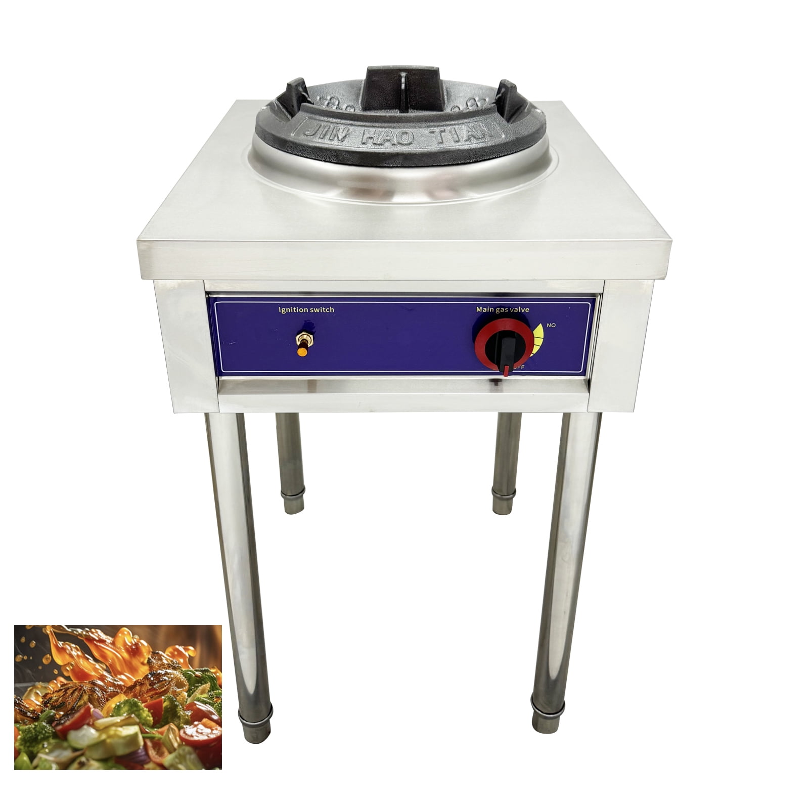 10" LPG Chamber Single Burner Open Style Gas Wok Stove High Pressure Valve Without Baffle