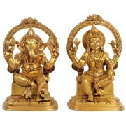 10" Lakshmi Ganesha In Brass | Handmade | Made In India - Brass Statue