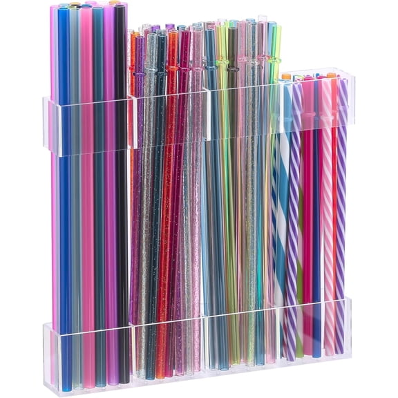 10” Large Acrylic 100 Straws Capacity Holder For Cabinet Door,Adjustable Two-Part Straws Organizer with Ultra Sticky Adhesive Strips For Kitchen Counter Cupboar(Clear)