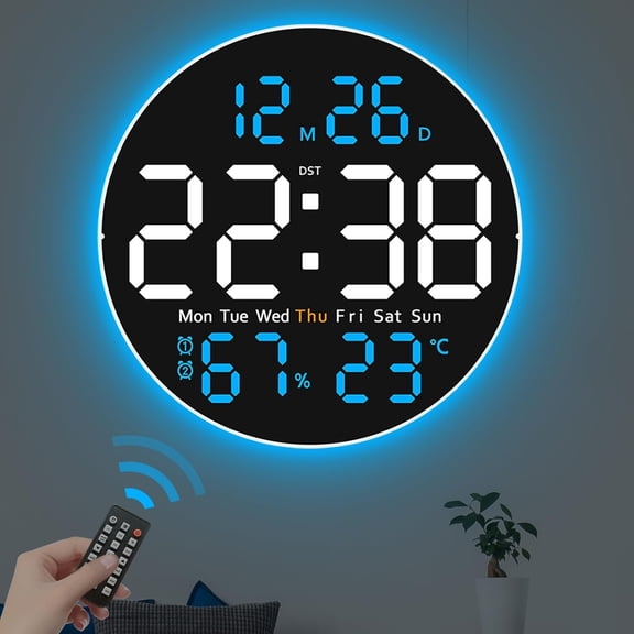 10" Large Digital Wall Clock with Remote Control, LED Display, Plug-in Digital  Clock, Auto Brightness, DST, Temperature, Humidity, Applied to Classroom, Bedroom, Living Room, Office, Gym