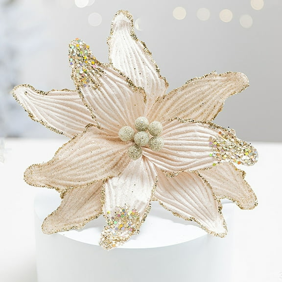 10" Large Heads Christmas Glitter Poinsettia Flowers Christmas Tree Ornaments Artificial Flowers with Pick Stem for Xmas Tree Party DIY Holiday Decorations