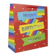 10" Large Red Dot Paper Gift Bag, Multi-Colored Happy Birthday to You, Way to Celebrate (1-Count)