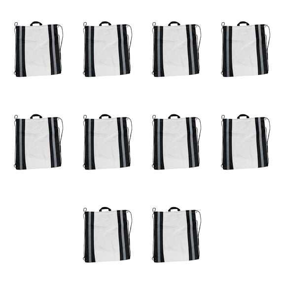 10 Large Reflector Drawstring Backpacks Set - Durable, Reflective Strips, Handle On Top - White