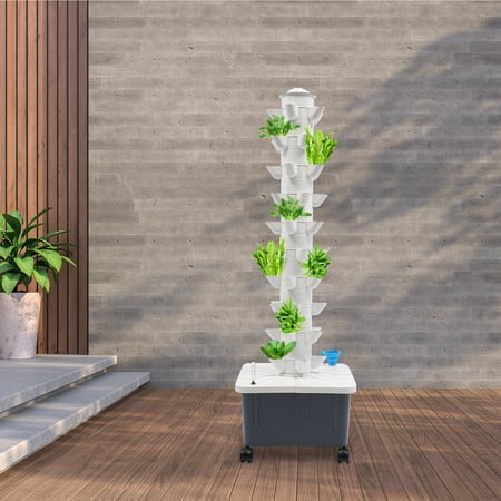Hydroponic Grow Tower, 50-Groove Vertical Design, 5.28Gal Tank, 63.4Gal/H Flow Rate, Includes Wheels, for Home & Kitchen
