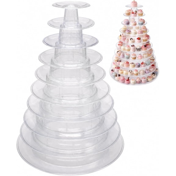 10 Layer Acrylic Dessert Display Stand, Clear Macaron Tower Cupcake Stand, Tiered Dessert Display Holder for Cupcakes, Cookies, Candy, Pastries, Weddings, Parties and Dessert Tables