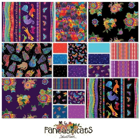 10" Layer Cake Squares - Fantasticats by Laurel Burch for Clothworks 10-Inch Stacker Fabric Bundle Quilter's Cotton Precuts (TSQ0491) M541.29