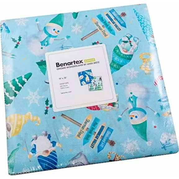 10" Layer Cake Squares - Gnome Wonderland by Andi Metz for Benartex Kanvas Studio Gnomes Christmas Ten-Square Fabric Bundle Quilter's Cotton Fabric Precuts (GNW10PK) M542.24