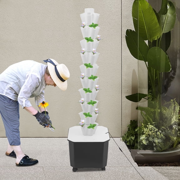 10-Layer Hydroponic Growing System, 50 Pods Hydroponic Tower with Water Pump & 11.89Gal Water Tank & Timer, Indoor/Outdoor Plant Germination Kit for Vegetables, Fruits (White)