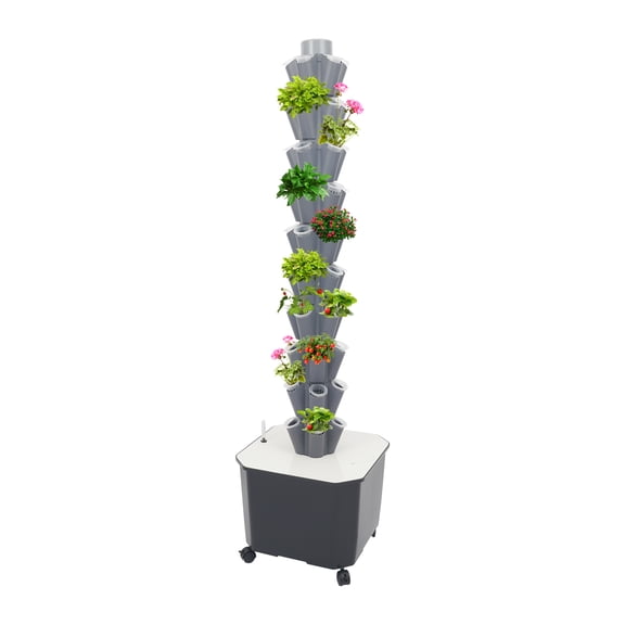10 Layer Hydroponic Towers Growing System 50 Pods Hydroponic Grow Towers Kit with Water Pump and Movable 11.89Gal Water Tank Indoor/Outdoor for Vegetable, Strawberries, Lettuce (Grey)