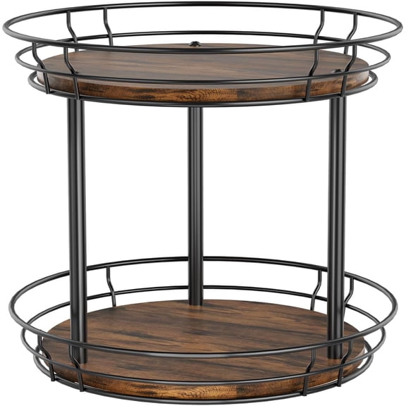 10'' Lazy Susan Turntable Organizer, 2 Tier Round Rotating Spice Rack Organization for Kitchen Cabinet and Countertop, Wooden Lazy Susan for Table Top, Pantry, Bathroom, Vanity, Home Decor