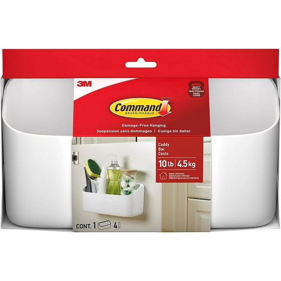 Command 10 Lb Large Organizing Caddy with 4 Strips, 9.91" x 3.38" x 5.15", Heavyweight Damage-Free Hanging for Organizing Cleaning Supplies, Closet, and Pantry