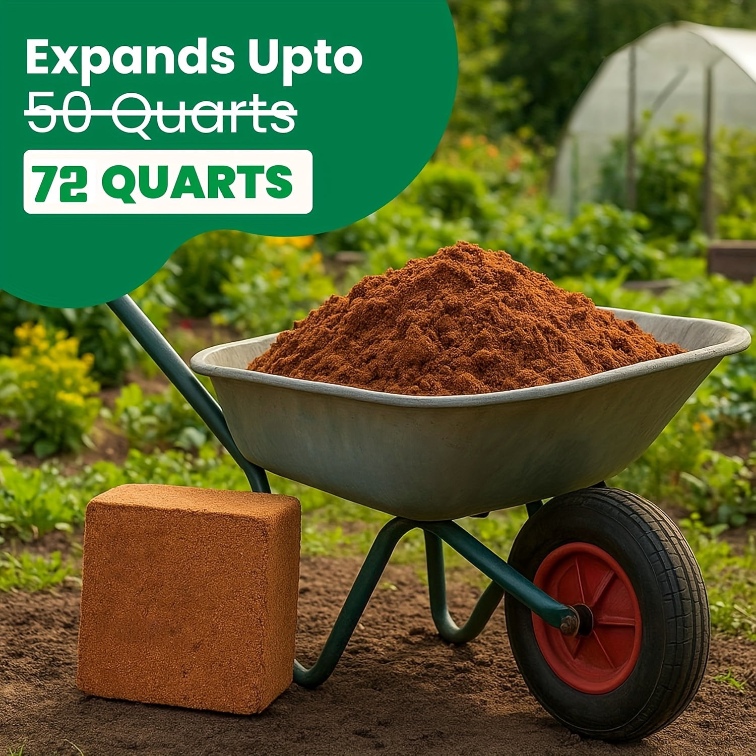10 Lbs Coco Coir Brick Expands to 72 Quarts Potting Soil for Indoor Outdoor Plants, Seed Starter, Vegetables, Mushrooms, Gardening Use