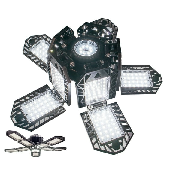 10 Leaf Garage Led Light Bulb 60W LED w/ Adjustable Aluminum Panels, 256 LEDs, E26/E27 6000K - 7200LM Ceiling Fixture for Basement Warehouse Workshop Home