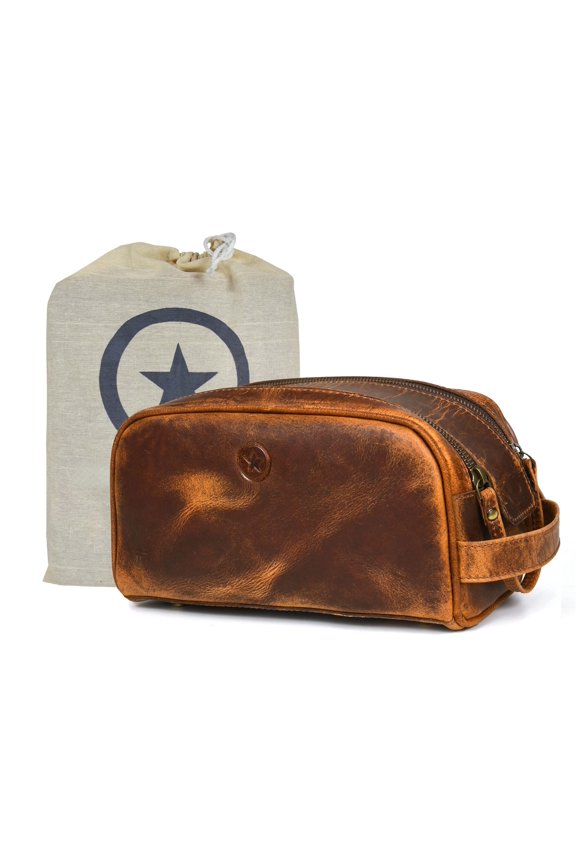 10" Leather Toiletry Travel Pouch With Waterproof Lining Black Color | King-size Handcrafted Vintage Shaving Kit By Aaron Goods