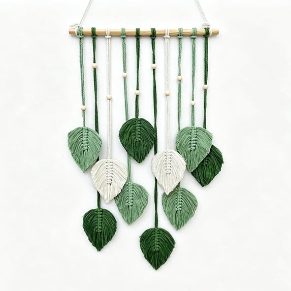 10 Leaves Cotton Rope Tassel Tapestry, Boho Chic Aesthetic Wall Hanging Decor, Hand Woven Bohemian Wall Art Ornament for Home Indoor Decoration(Green)